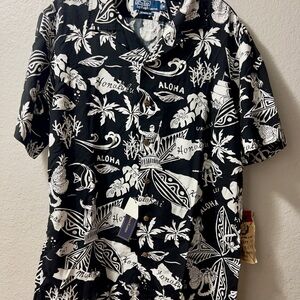 Vtg Ralph Lauren black & white classic Hawaiian shirt NWT super soft to touch